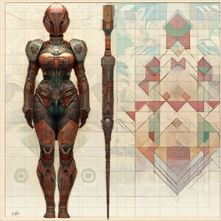 Noctuid Signal style, Midjourney V6.1: concept art character design of retropunk steam knight