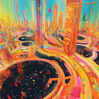 Brushspark style, Midjourney V6.1: megacity with futuristic bioarchitecture