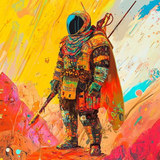 Brushspark style, Midjourney V6.1: concept art character design of retropunk steam knight