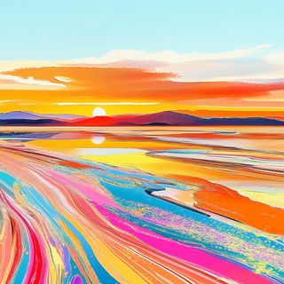 Brushspark style, Midjourney V6.1: realistic landscape photograph of quiet dawn