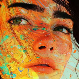 Brushspark style, Midjourney V6.1: photographic portrait of female protagonist