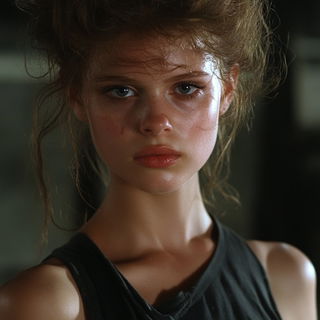 Ricepaper Terracing style, Midjourney V6.1: photographic portrait of female protagonist