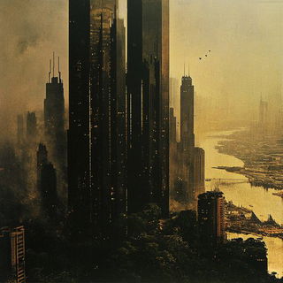 Painted Faultlines style, Midjourney V6.1: megacity with futuristic bioarchitecture