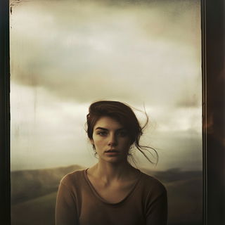 Aureate Marblery style, Midjourney V6.1: photographic portrait of female protagonist