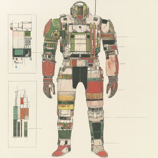 Letterpress Solar Arcade style, Midjourney V6.1: concept art character design of retropunk steam knight