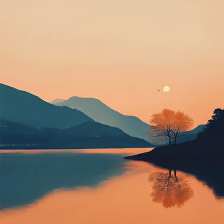 Inkstone Ammonite style, Midjourney V6.1: realistic landscape photograph of quiet dawn