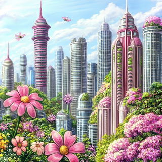 Puppetglow style, Midjourney V6.1: megacity with futuristic bioarchitecture