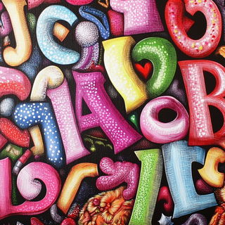 Puppetglow style, Midjourney V6.1: typographic composition with large letters