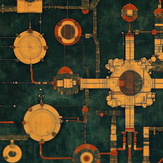 Pedimentype style, Midjourney V6.1: technical infrastructure blueprint schematics