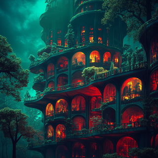 Cream Gaze style, Midjourney V6.1: megacity with futuristic bioarchitecture