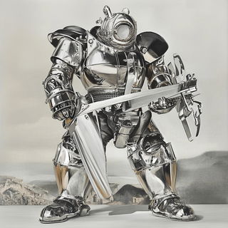 Gargoyle Gearbook style, Midjourney V6.1: concept art character design of retropunk steam knight