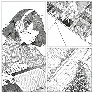 Seafoam Screenwash style, Midjourney V6.1: black-and-white manga comic strip