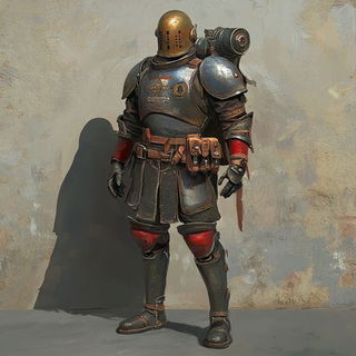 Canalpatch style, Midjourney V6.1: concept art character design of retropunk steam knight
