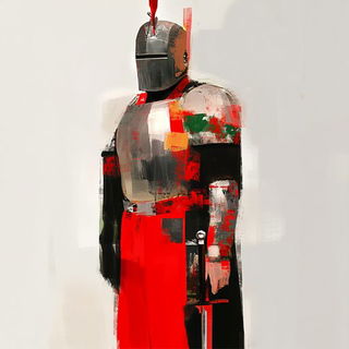 Pyrrole Shadow Cantata style, Midjourney V6.1: concept art character design of retropunk steam knight