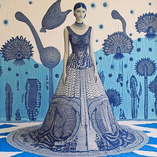 Vapourkin style, Midjourney V6.1: haute-couture fashion outfit