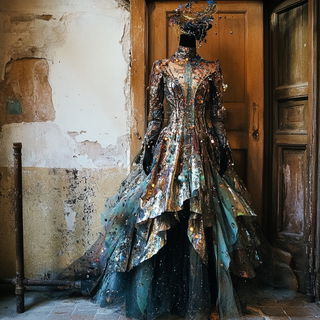Topographic Carnival style, Midjourney V6.1: haute-couture fashion outfit