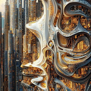Lyrid Cascade style, Midjourney V6.1: megacity with futuristic bioarchitecture