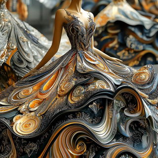 Lyrid Cascade style, Midjourney V6.1: haute-couture fashion outfit