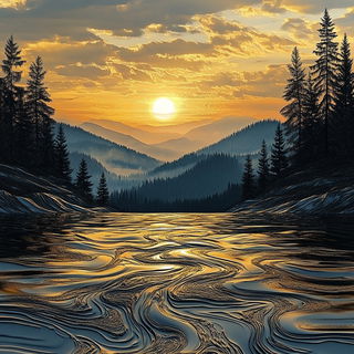 Lyrid Cascade style, Midjourney V6.1: realistic landscape photograph of quiet dawn