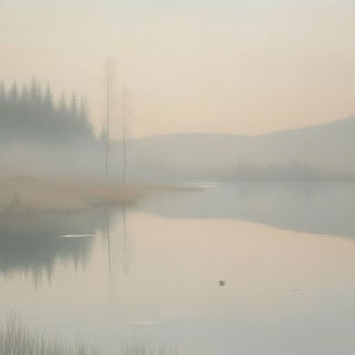 Pyrochromism style, Midjourney V6.1: realistic landscape photograph of quiet dawn
