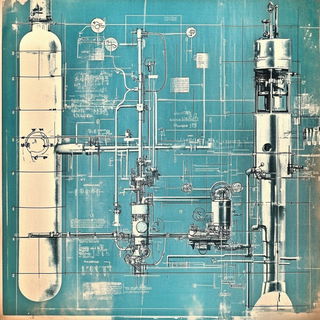 Afterglow Monoliths style, Midjourney V6.1: technical infrastructure blueprint schematics
