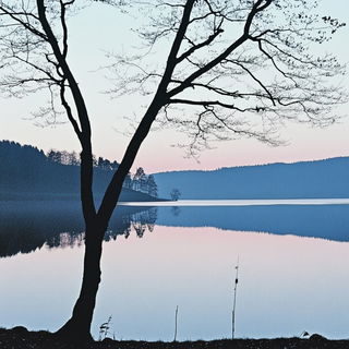 Jewelink Vignettism style, Midjourney V6.1: realistic landscape photograph of quiet dawn