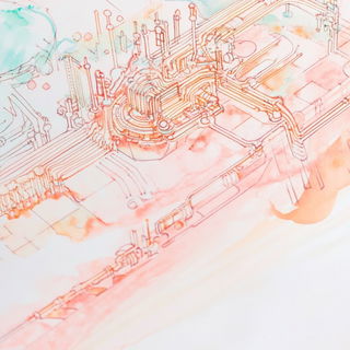 Erosion Fablework style, Midjourney V6.1: technical infrastructure blueprint schematics
