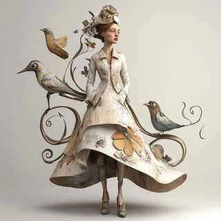 Marinerocurlic style, Midjourney V6.1: haute-couture fashion outfit