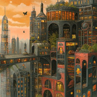 Port Verdant style, Midjourney V6.1: megacity with futuristic bioarchitecture