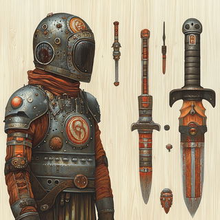 Port Verdant style, Midjourney V6.1: concept art character design of retropunk steam knight