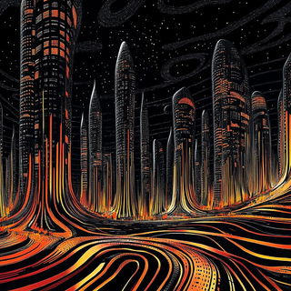 Chiaroscuro Masquerade style, Midjourney V6.1: megacity with futuristic bioarchitecture