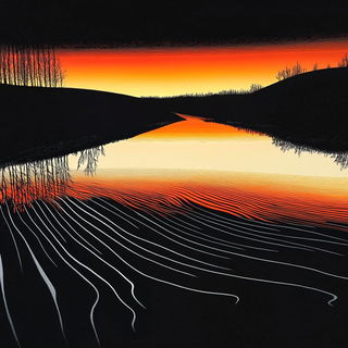 Chiaroscuro Masquerade style, Midjourney V6.1: realistic landscape photograph of quiet dawn