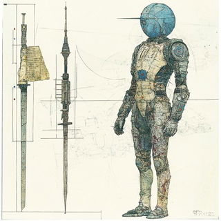 Vitrified Wildling style, Midjourney V6.1: concept art character design of retropunk steam knight