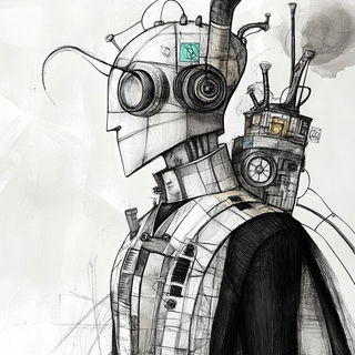Inkbeam Tapestry style, Midjourney V6.1: concept art character design of retropunk steam knight