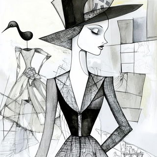 Inkbeam Tapestry style, Midjourney V6.1: haute-couture fashion outfit
