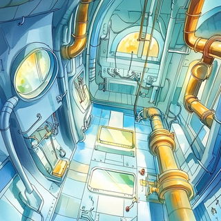 Neon Biocollage style, Midjourney V6.1: technical infrastructure blueprint schematics