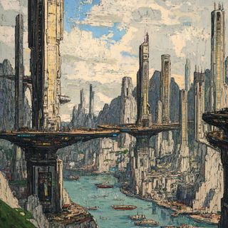 Inkshadow style, Midjourney V6.1: megacity with futuristic bioarchitecture