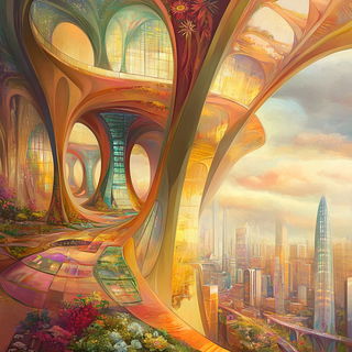 Chromogear Anime style, Midjourney V6.1: megacity with futuristic bioarchitecture