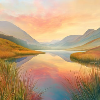 Chromogear Anime style, Midjourney V6.1: realistic landscape photograph of quiet dawn