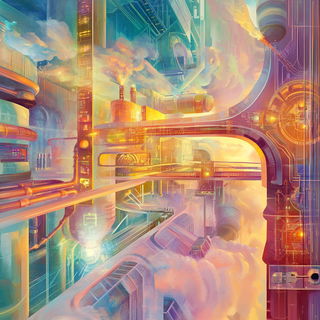 Chromogear Anime style, Midjourney V6.1: technical infrastructure blueprint schematics