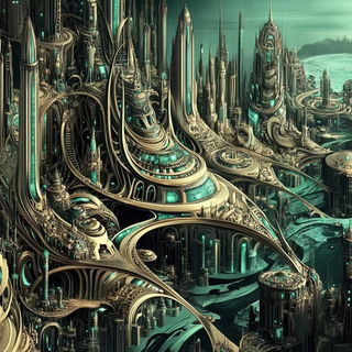 Harbor Popcut style, Midjourney V6.1: megacity with futuristic bioarchitecture