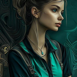 Harbor Popcut style, Midjourney V6.1: photographic portrait of female protagonist