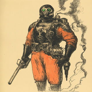 Virelith style, Midjourney V6.1: concept art character design of retropunk steam knight