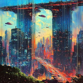 Sunken Cuerda style, Midjourney V6.1: megacity with futuristic bioarchitecture
