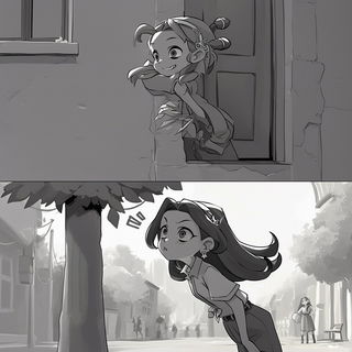 Pinkwire Fairground style, Midjourney V6.1: black-and-white manga comic strip