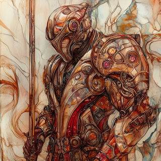 Lepidocivic style, Midjourney V6.1: concept art character design of retropunk steam knight