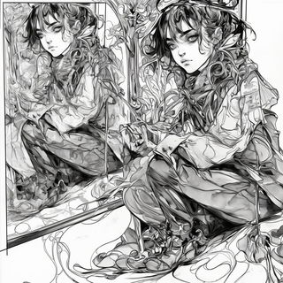 Lepidocivic style, Midjourney V6.1: black-and-white manga comic strip