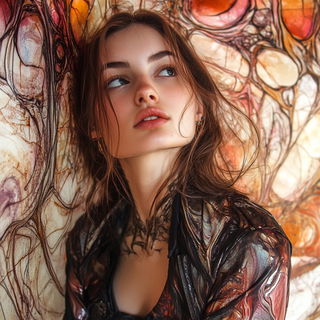 Lepidocivic style, Midjourney V6.1: photographic portrait of female protagonist