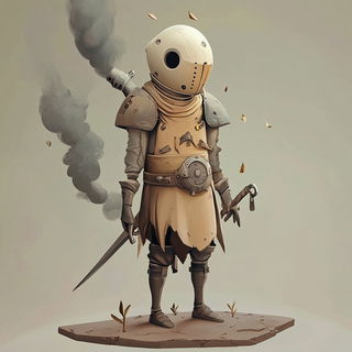 Ragpaper Anatomics style, Midjourney V6.1: concept art character design of retropunk steam knight