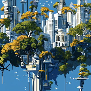 Chromapulp style, Midjourney V6.1: megacity with futuristic bioarchitecture